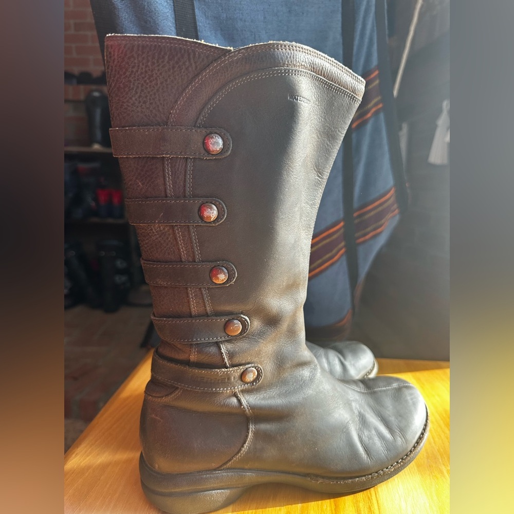 Merrell Dark Brown Leather Boots with Button Accents